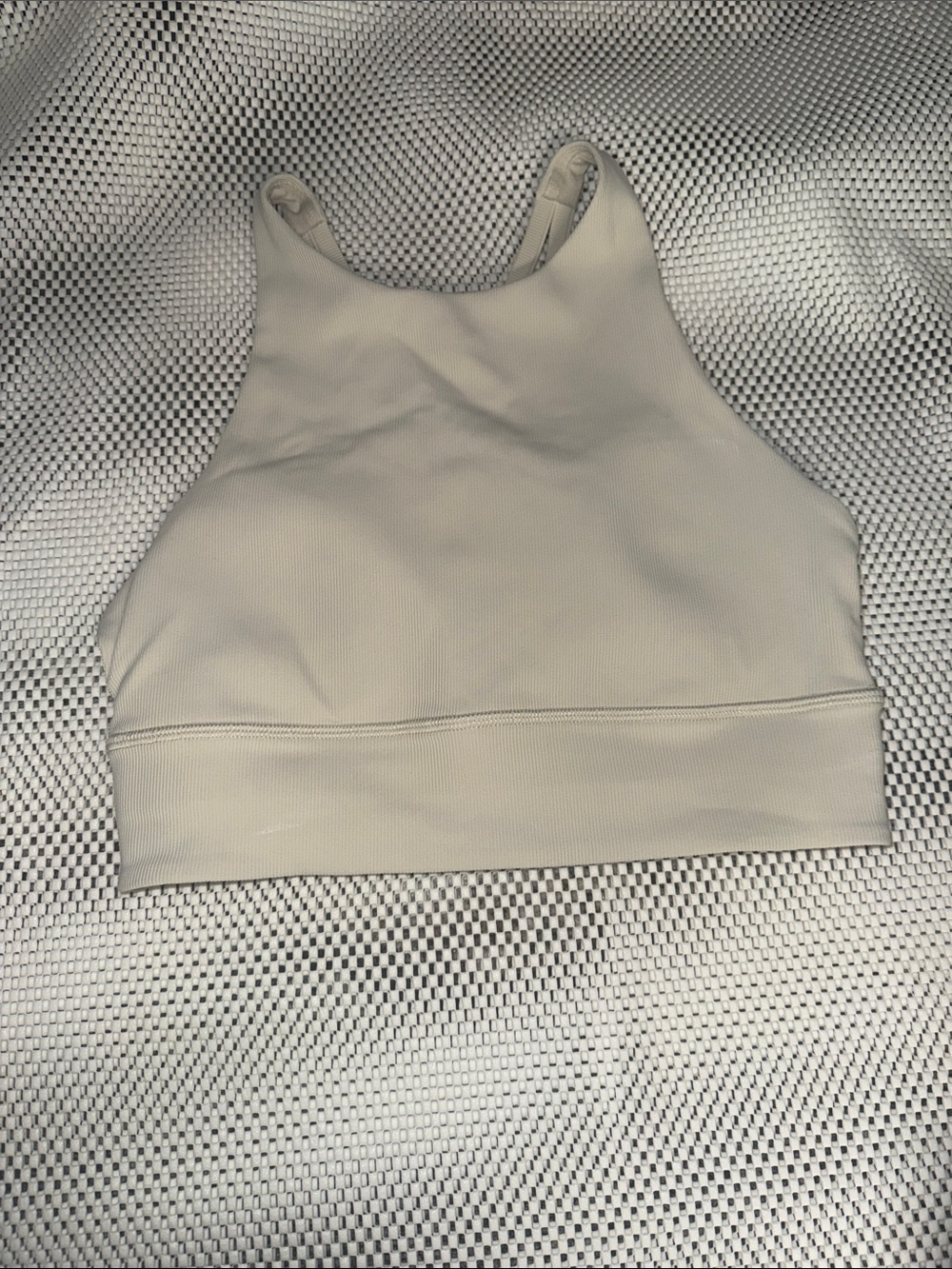 High Neck Ribbed Sports Bralette - Light Beige